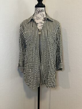 Anne Klein Blouse Striped Zipper Front NWOT Size Large Glittery Shimmery Top